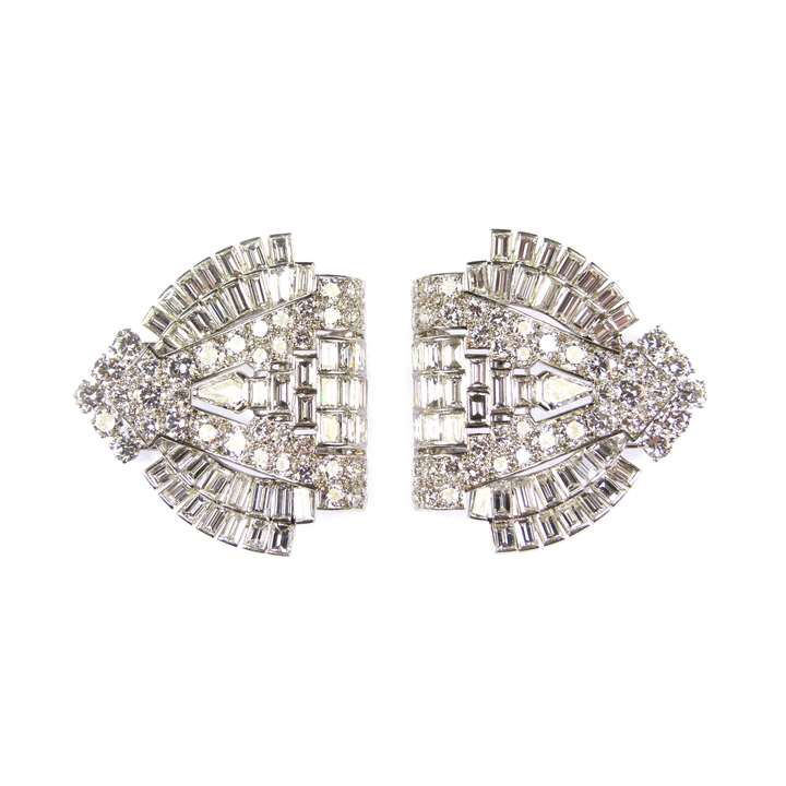 Pair of Art Deco diamond arch clip brooches